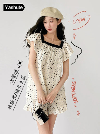 Pajamas for women, summer woven cotton camisole with chest pad set, sweet and fashionable, thin home wear that can be worn outside