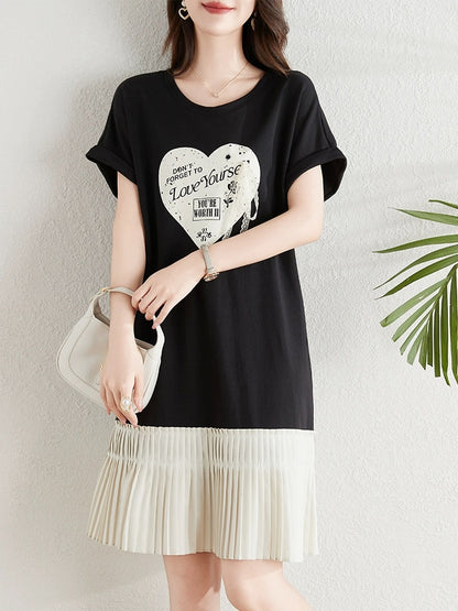 Love print design T-shirt dress for women summer 2024 Korean version fat mm loose belly-covering slim casual dress