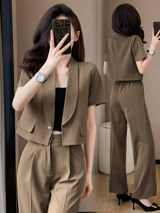 Short-sleeved suit two-piece suit for women 2024 summer new style ins temperament women's short short suit pants