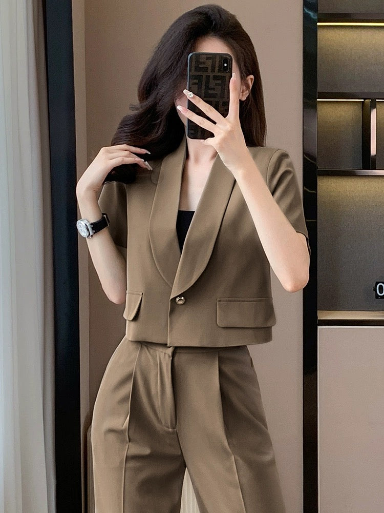 Short-sleeved suit two-piece suit for women 2024 summer new style ins temperament women's short short suit pants