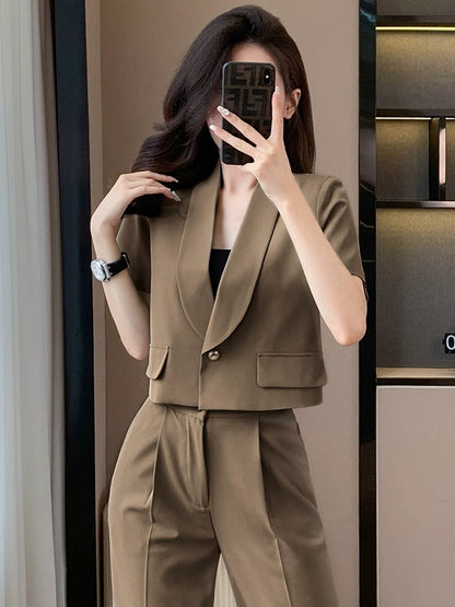 Short-sleeved suit two-piece suit for women 2024 summer new style ins temperament women's short short suit pants