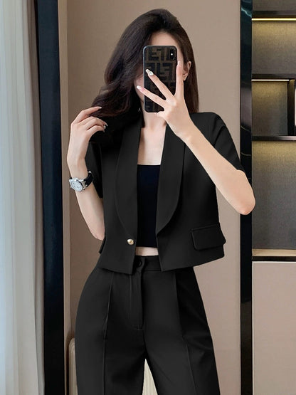 Short-sleeved suit two-piece suit for women 2024 summer new style ins temperament women's short short suit pants