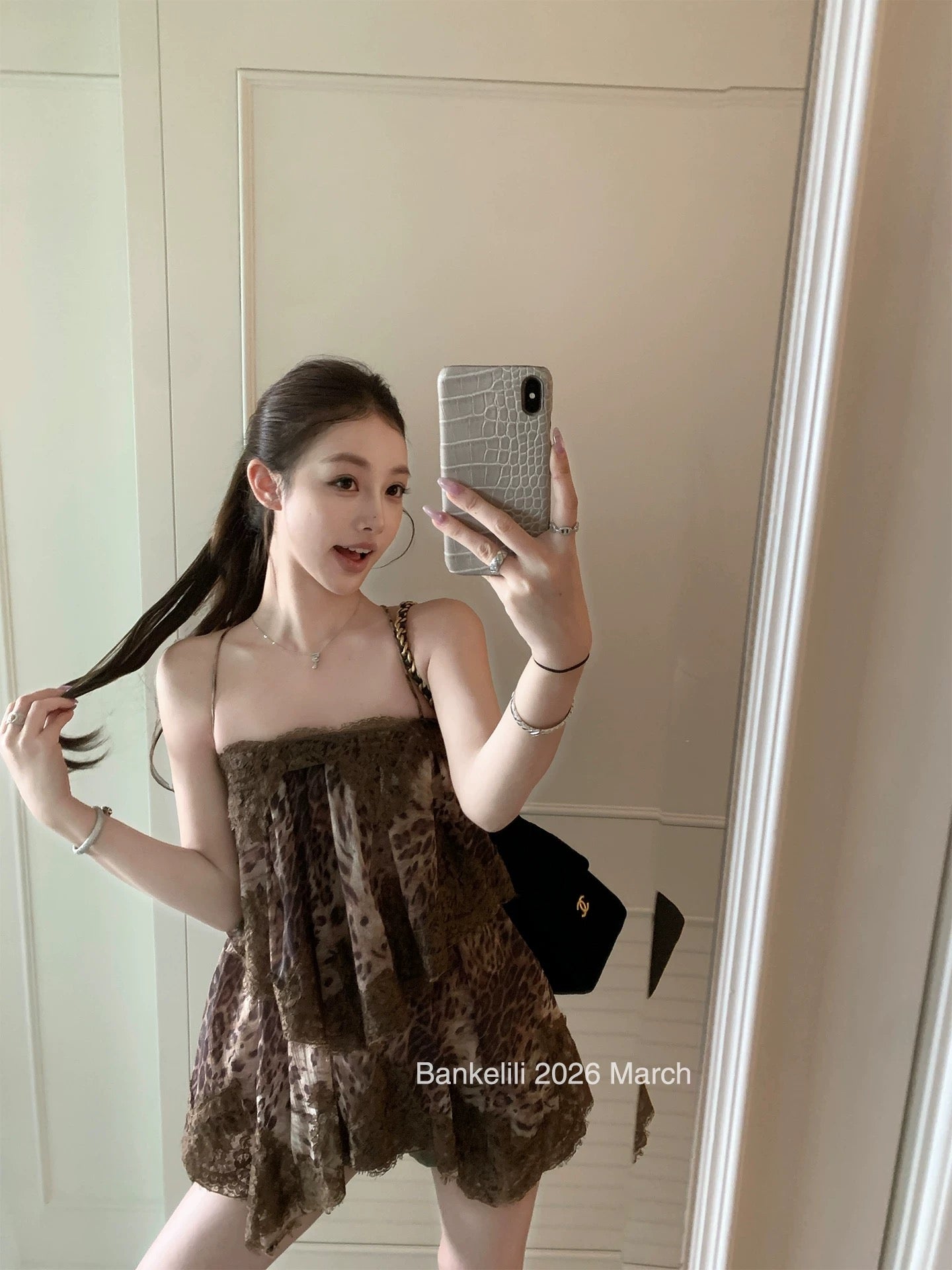 Chestnut Cocoa [Color Added] 'Film Mist' Lace Backless Halter Ruffle Dress Long Women's Summer Dress