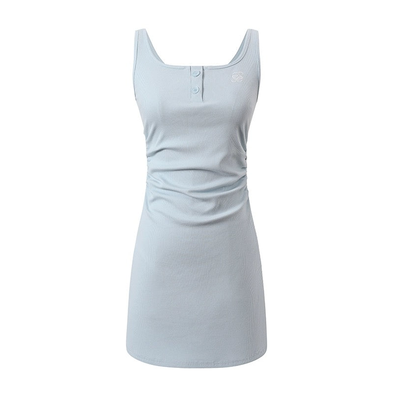 SereneEase niche design waist pleated vest dress women's French slim hip hip skirt