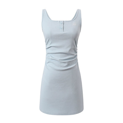 SereneEase niche design waist pleated vest dress women's French slim hip hip skirt