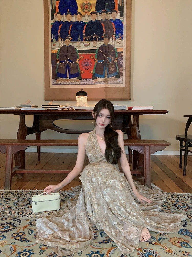 Chen Jianan NNS【The Dream of the Rose】Super Heavy-Duty Large Skirt French Romantic Halter Neck Dress