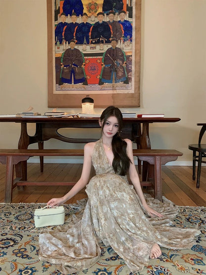 Chen Jianan NNS【The Dream of the Rose】Super Heavy-Duty Large Skirt French Romantic Halter Neck Dress