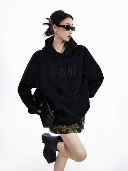 ICH MODE 400G embroidered letters heavy texture hooded sweatshirt American retro loose versatile top for women