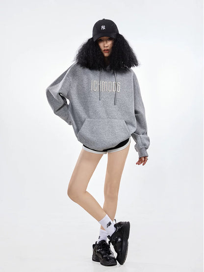 ICH MODE 400G embroidered letters heavy texture hooded sweatshirt American retro loose versatile top for women