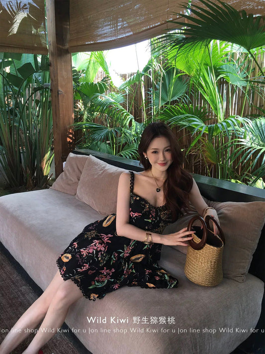 Wild Kiwi Floral Print Sundress for Women, Summer Vacation Style, Slim Fit, A-line Skirt