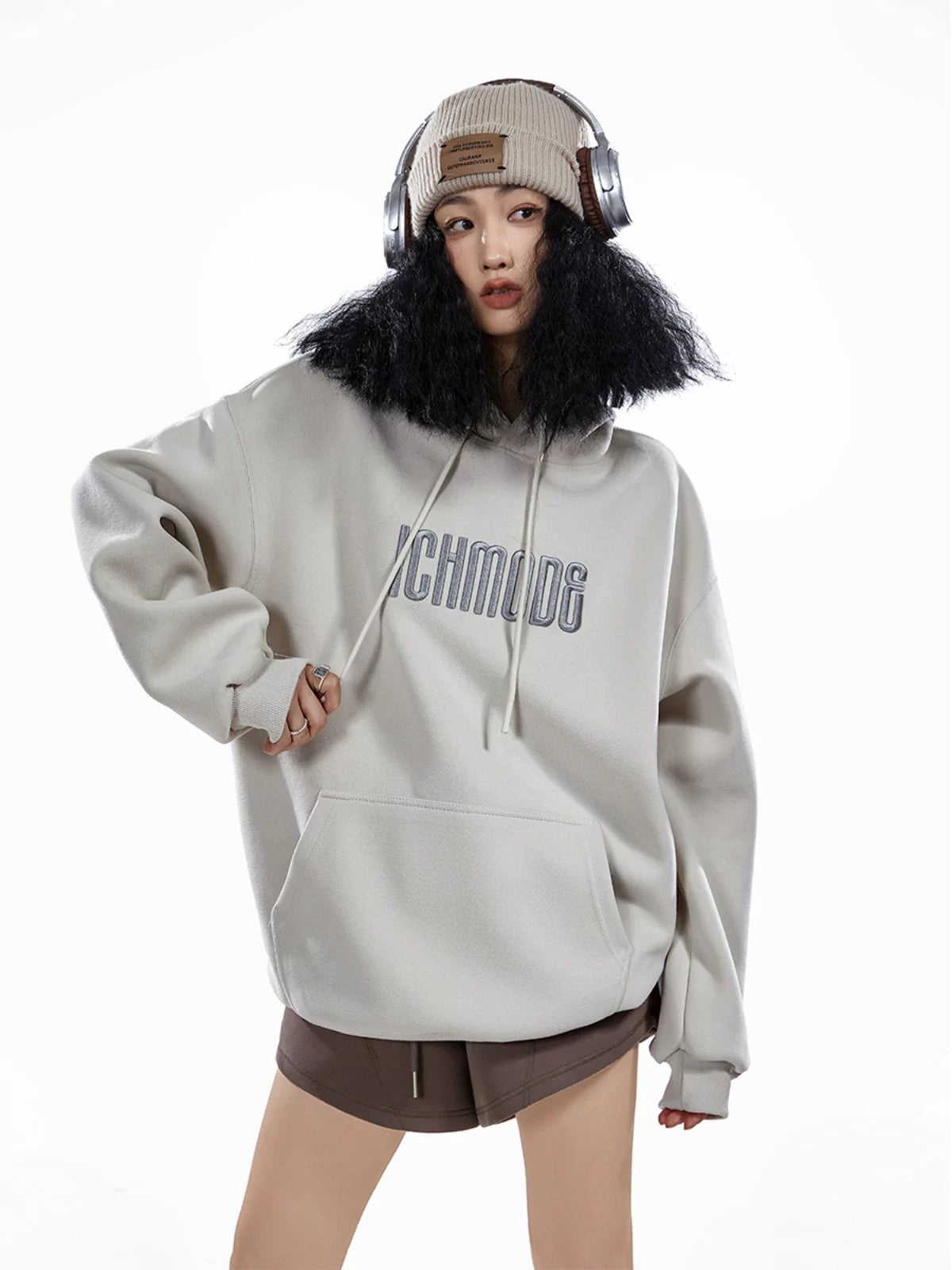 ICH MODE 400G embroidered letters heavy texture hooded sweatshirt American retro loose versatile top for women