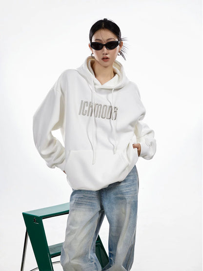 ICH MODE 400G embroidered letters heavy texture hooded sweatshirt American retro loose versatile top for women
