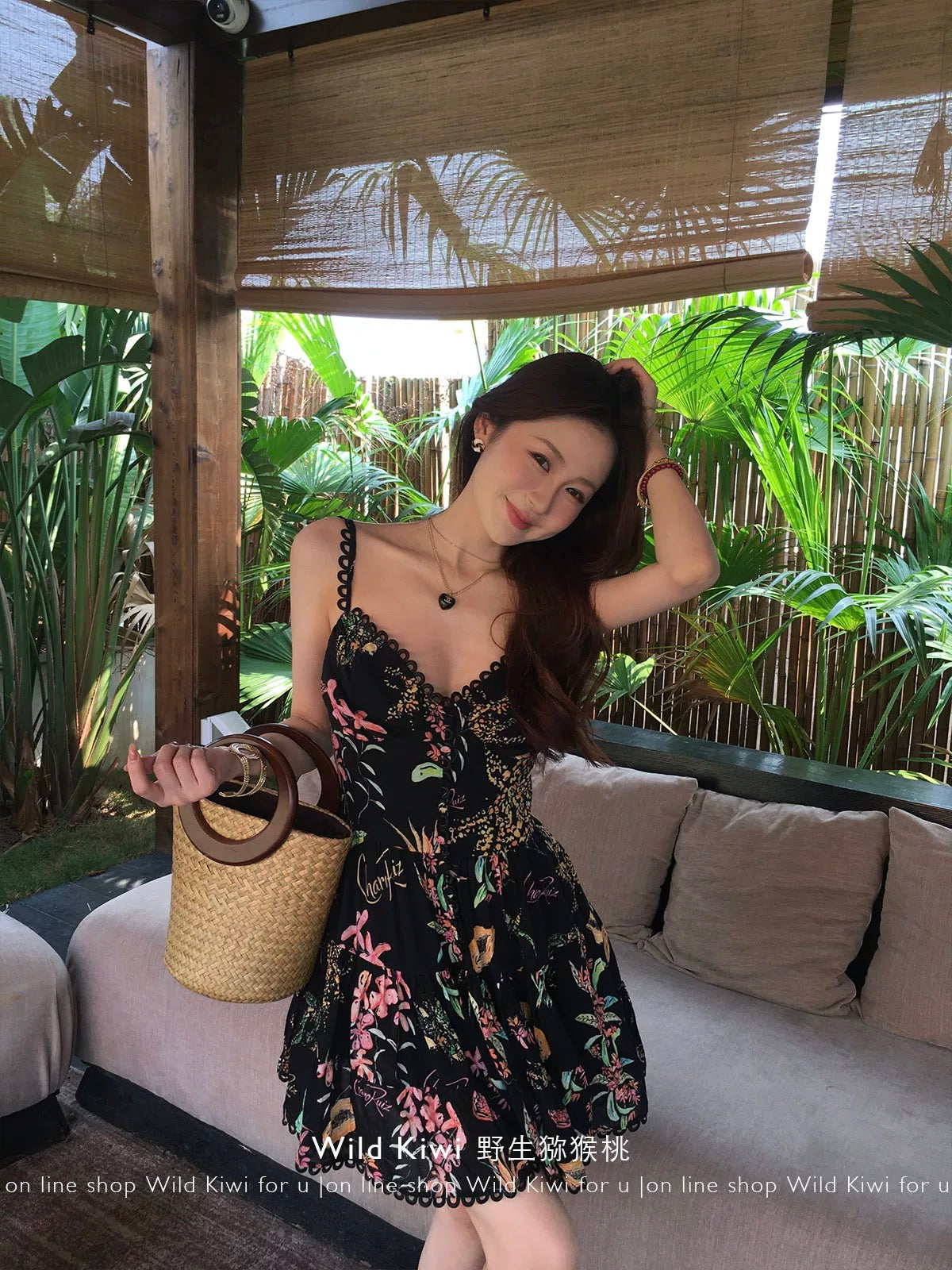 Wild Kiwi Floral Print Sundress for Women, Summer Vacation Style, Slim Fit, A-line Skirt