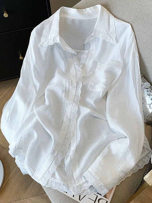 Self-retained model recommendation ~ Lace splicing sun protection shirt female 2025 spring and summer new cardigan top lazy style shirt