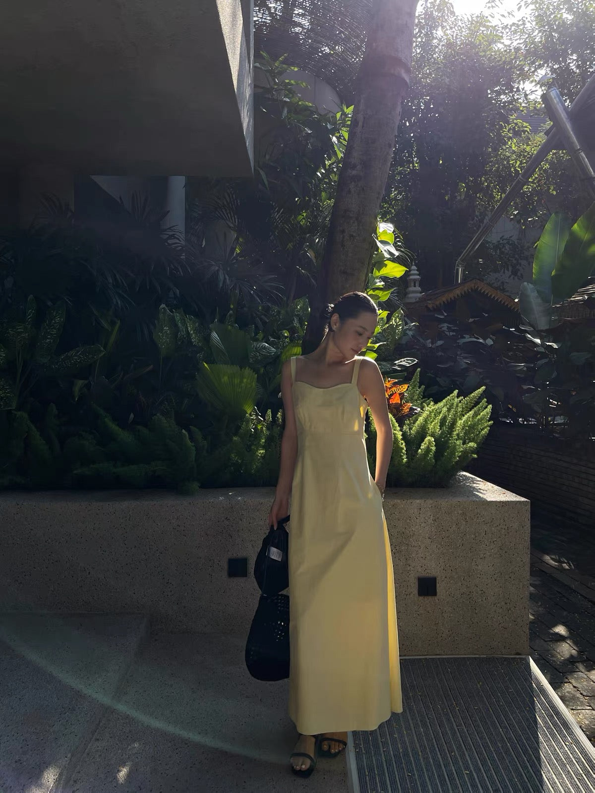 PURITY YH Niche French-style pale yellow tank dress—a sophisticated, slimming piece with an elegant vibe, perfect for Spring/Summer.