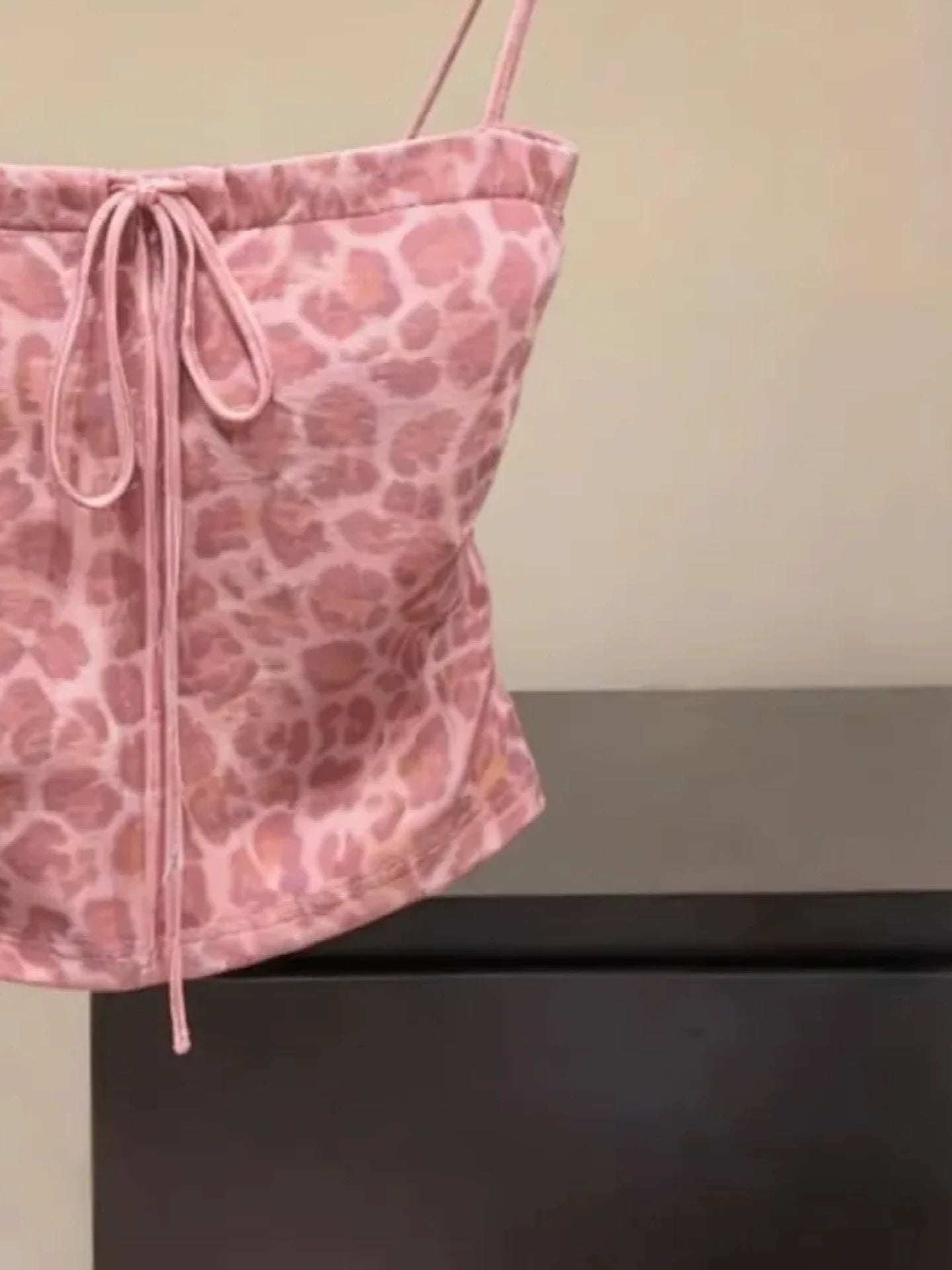 Pink leopard print strappy camisole, export style, cut label, super cute, perfect for layering or wearing alone.