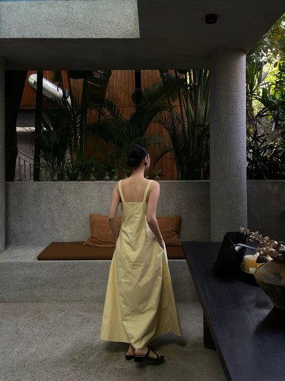 PURITY YH Niche French-style pale yellow tank dress—a sophisticated, slimming piece with an elegant vibe, perfect for Spring/Summer.