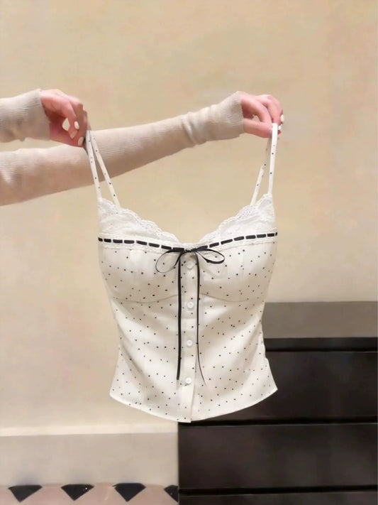 Korean style sweet and spicy polka dot camisole tank top, summer slim fit, flattering base layer, export-ready women's clothing.