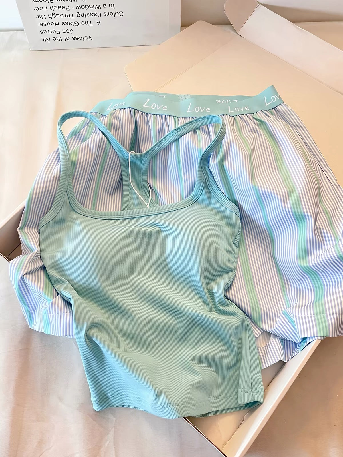 Sin Glee Women's Summer Casual Camisole & Shorts Loungewear Set – Fresh Green, Built-in Bra Pads, Suitable for Wear as Outerwear