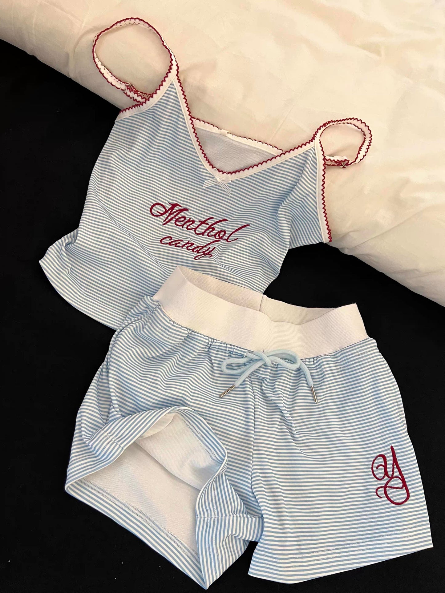 Sin Glee Women's Camisole Pajama Set – Fresh Striped Design, Summer 2026 New Collection (Shorts & Top Loungewear)