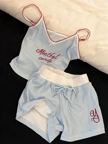 Sin Glee Women's Camisole Pajama Set – Fresh Striped Design, Summer 2026 New Collection (Shorts & Top Loungewear)