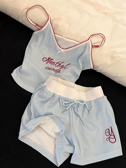 Sin Glee Women's Camisole Pajama Set – Fresh Striped Design, Summer 2026 New Collection (Shorts & Top Loungewear)