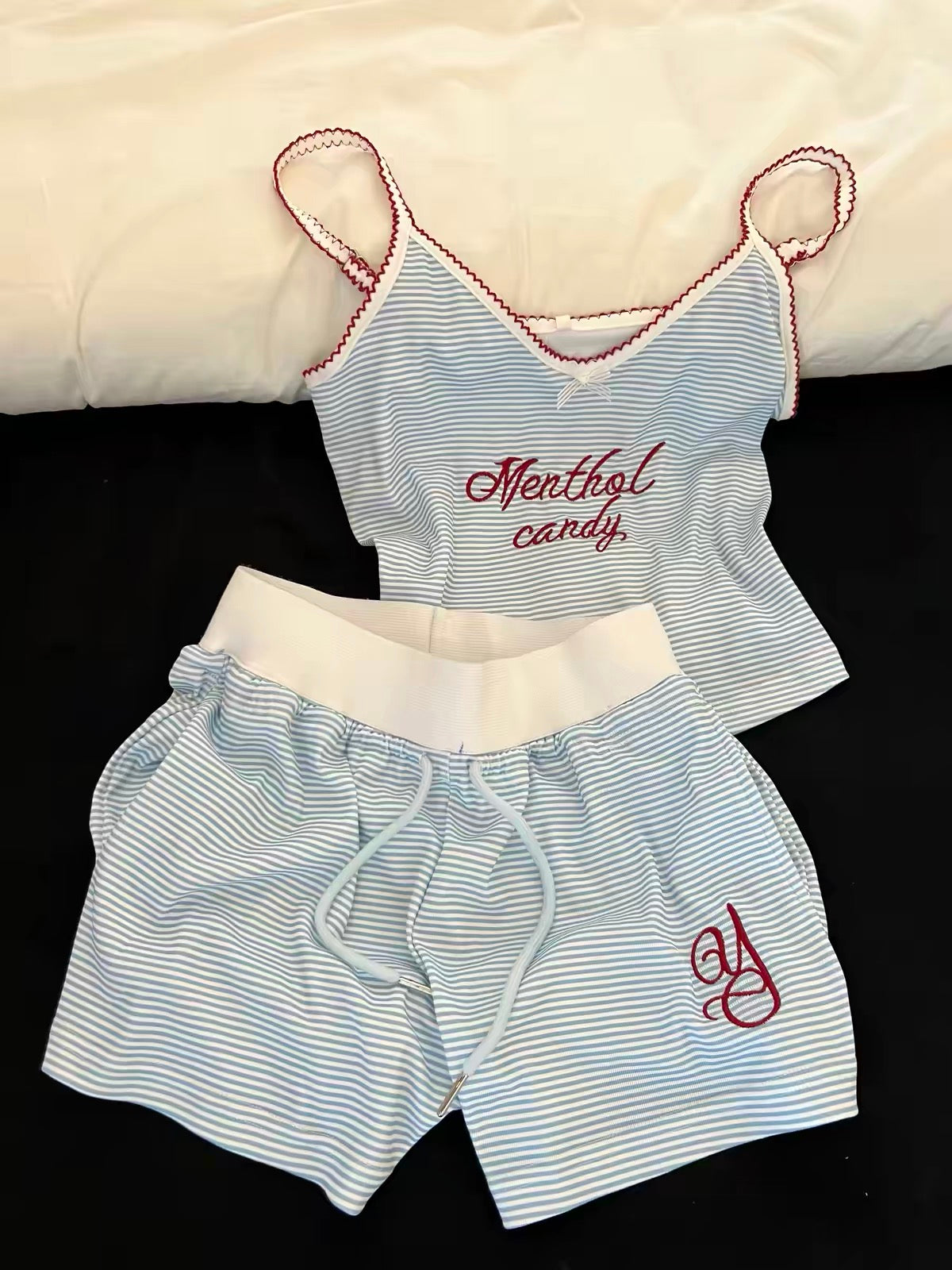 Sin Glee Women's Camisole Pajama Set – Fresh Striped Design, Summer 2026 New Collection (Shorts & Top Loungewear)