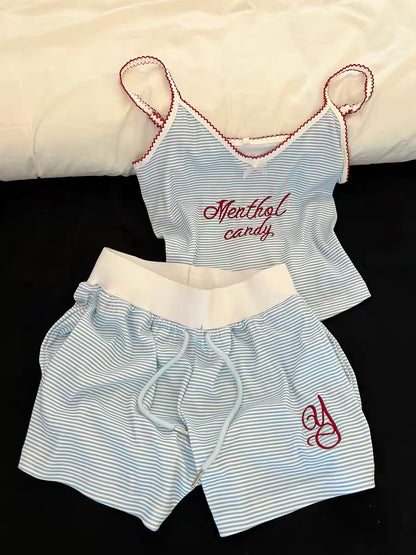 Sin Glee Women's Camisole Pajama Set – Fresh Striped Design, Summer 2026 New Collection (Shorts & Top Loungewear)