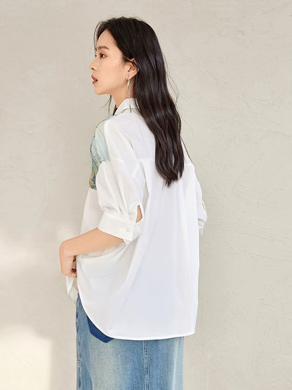 Vincent Van Gogh co-branded dialogue positioning printed shirt women's 2024 summer new design short-sleeved top