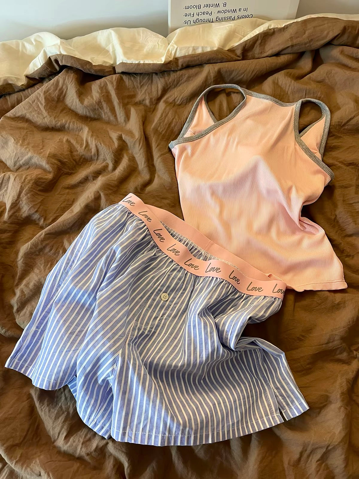 Sin Glee Women's Casual Striped Camisole & Shorts Loungewear Set – Summer Style with Color-Block Details and Built-in Bra Pads