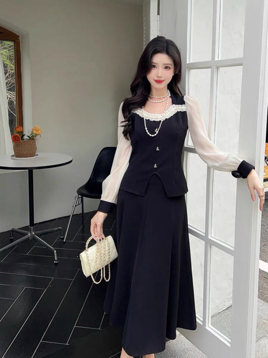 2024 new fashion, beautiful temperament, high-end contrast color top and skirt suit two-piece set Shenzhen Nanyou