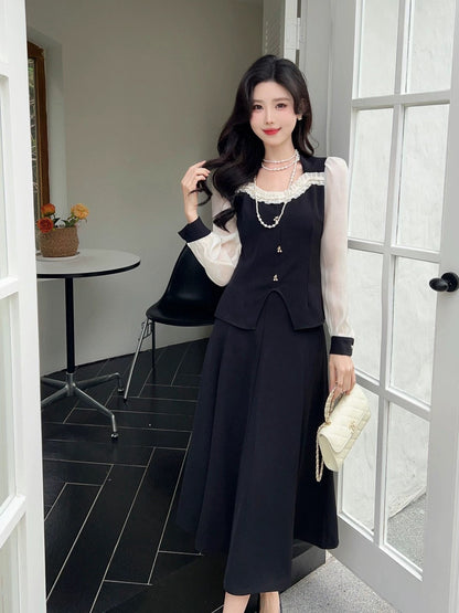 2024 new fashion, beautiful temperament, high-end contrast color top and skirt suit two-piece set Shenzhen Nanyou