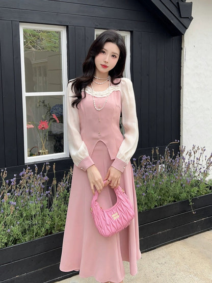 2024 new fashion, beautiful temperament, high-end contrast color top and skirt suit two-piece set Shenzhen Nanyou
