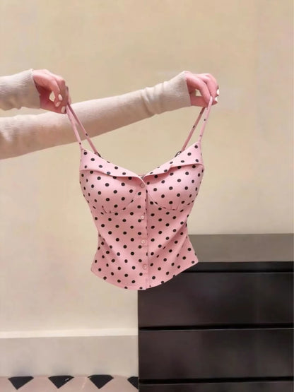 Foreign trade counter export cut label new spring polka dot chic versatile camisole tank top with slim fit design