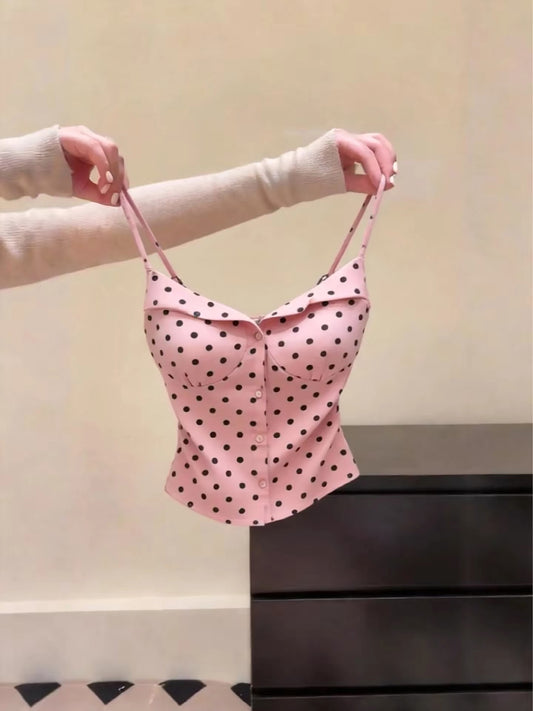 Foreign trade counter export cut label new spring polka dot chic versatile camisole tank top with slim fit design