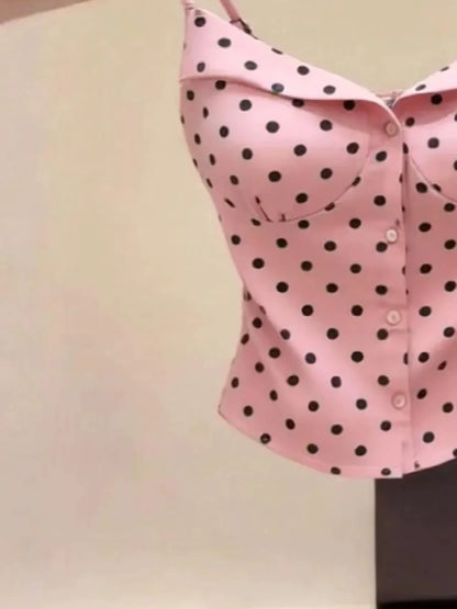 Foreign trade counter export cut label new spring polka dot chic versatile camisole tank top with slim fit design