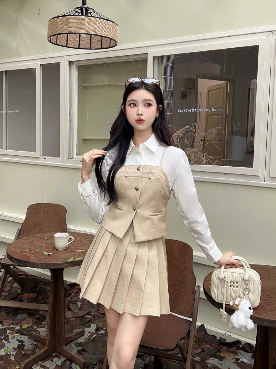 2024 Early Autumn New Haute Couture Color Block Top Pleated Skirt Suit Two Piece Western Style Age Reduction Shenzhen Nanyou