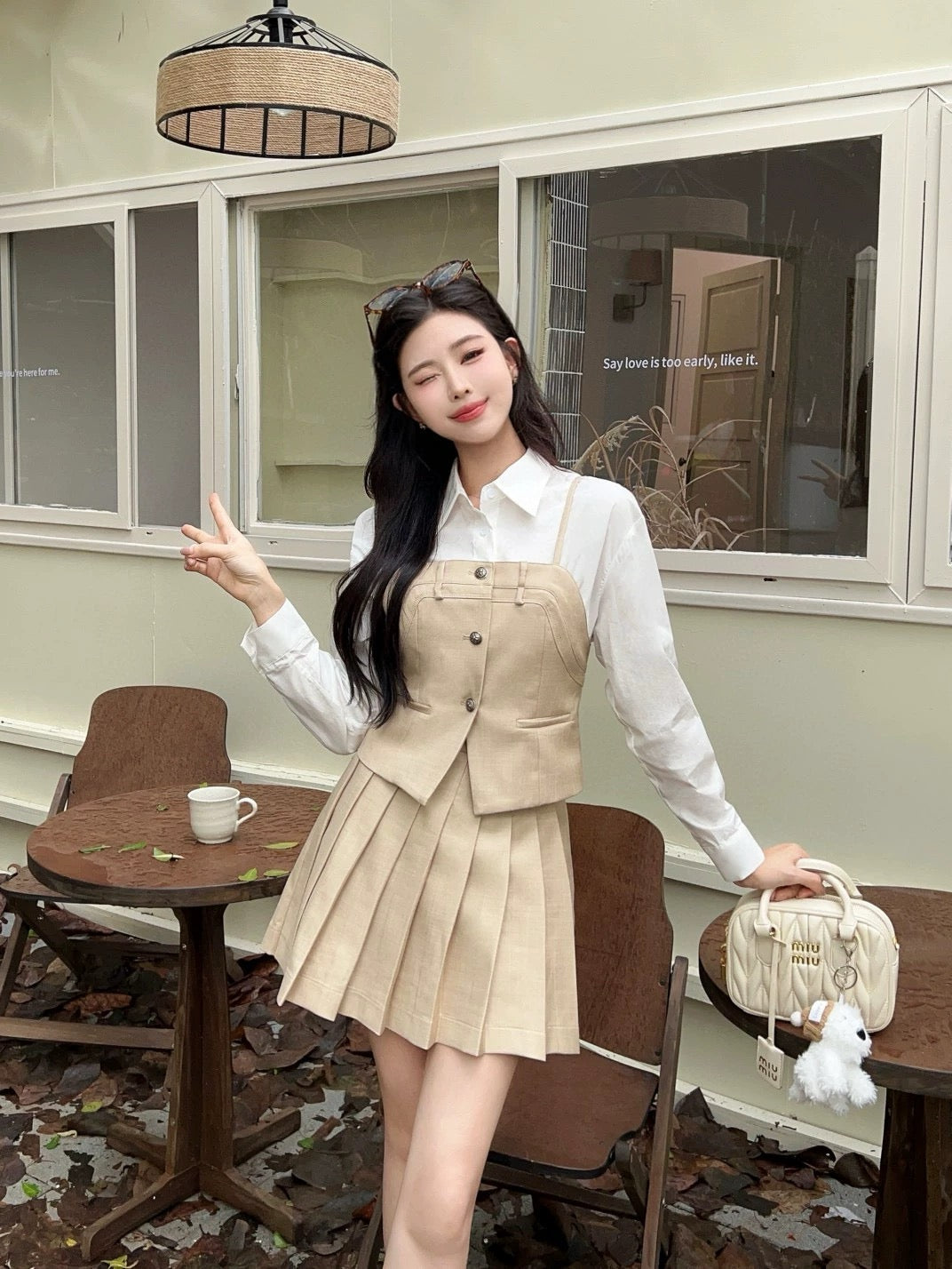 2024 Early Autumn New Haute Couture Color Block Top Pleated Skirt Suit Two Piece Western Style Age Reduction Shenzhen Nanyou
