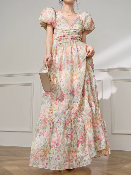 Plum Jan/May Day travel outfit three-dimensional pleated bubble sleeve floral dress new tea dress