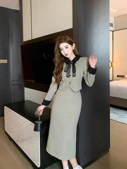 Autumn outfit mature royal sister style suit for women 2024 new houndstooth coat and skirt two-piece set Nanyou