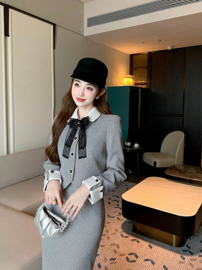 Autumn outfit mature royal sister style suit for women 2024 new houndstooth coat and skirt two-piece set Nanyou