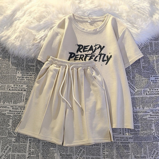 Small casual shorts suit for women summer 2024 new loose and slim running sportswear short-sleeved two-piece set