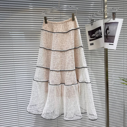 Popular online style, 2026 Spring New Gentle Style Lace Skirt with Bow Tie, A-line Skirt, Long Skirt, Women's Skirt