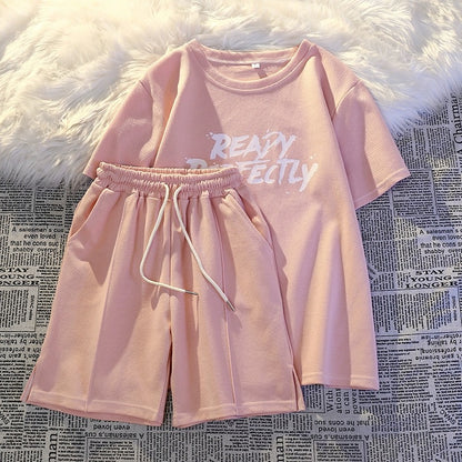 Small casual shorts suit for women summer 2024 new loose and slim running sportswear short-sleeved two-piece set