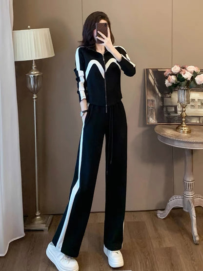 This year's popular fashion suits for women in autumn are slim, trendy and age-reducing, casual sports sweatshirts, wide-leg pants, two-piece set