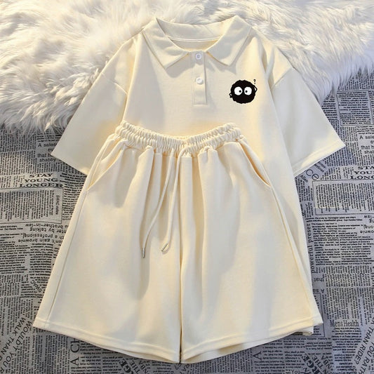 2024 new summer short-sleeved shorts two-piece suit for women fashionable summer student running loose casual sportswear