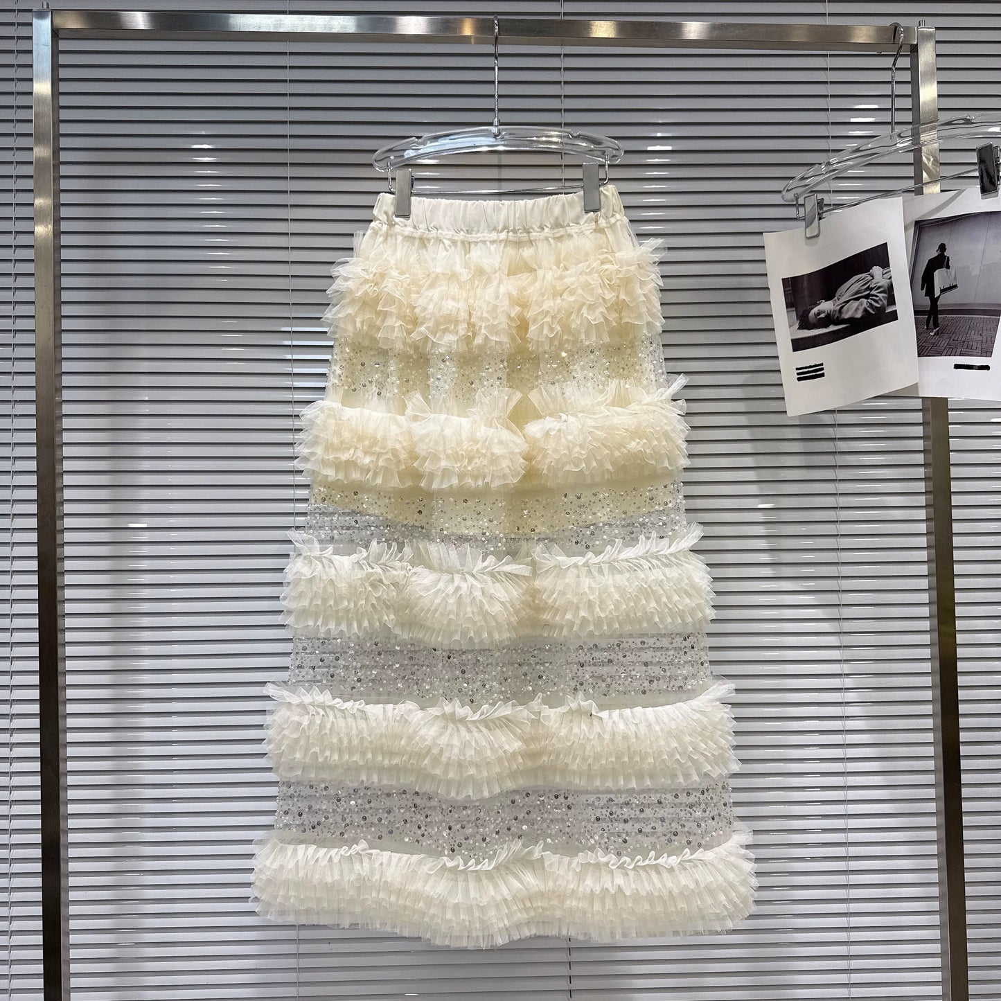 Popular online style, 2026 Spring New Sweet Ruffled Sequin Patchwork Fairy Dress Long Skirt Mesh Skirt Midi Skirt