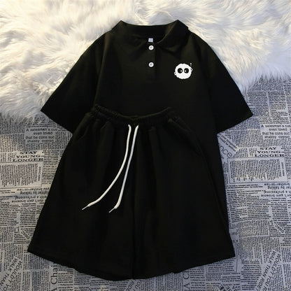 2024 new summer short-sleeved shorts two-piece suit for women fashionable summer student running loose casual sportswear