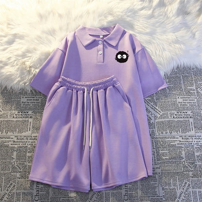 2024 new summer short-sleeved shorts two-piece suit for women fashionable summer student running loose casual sportswear