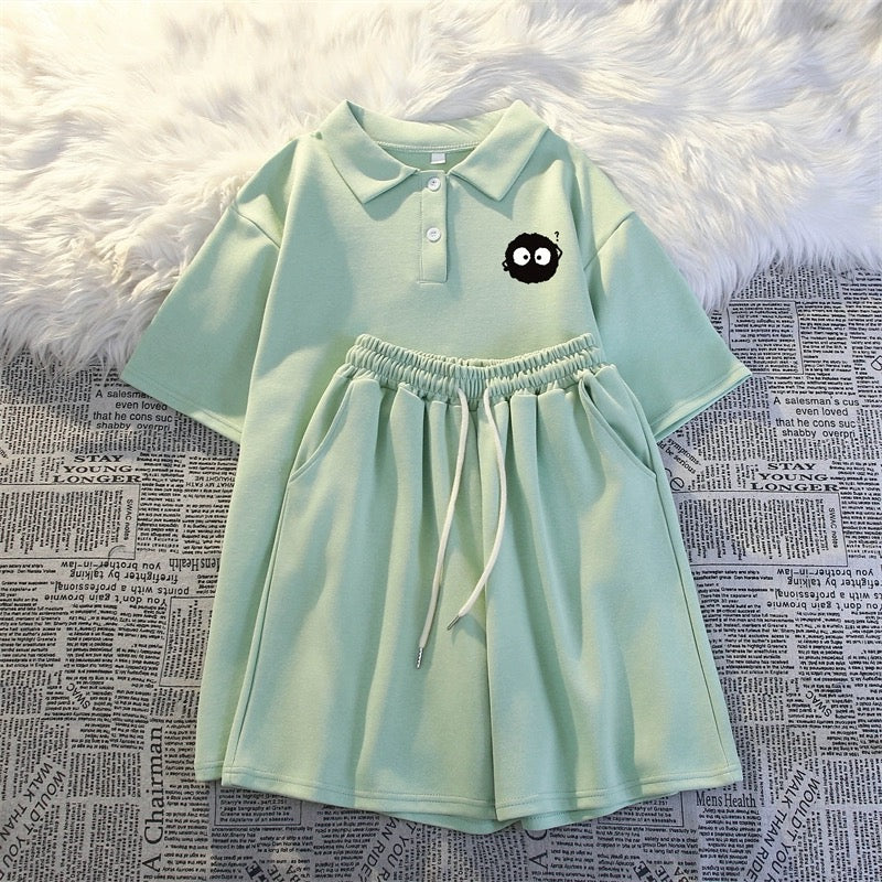 2024 new summer short-sleeved shorts two-piece suit for women fashionable summer student running loose casual sportswear
